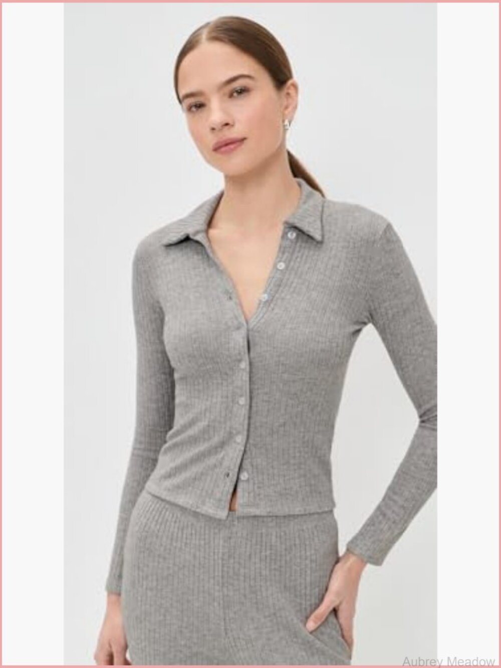 Long Sleeve Cardigan with Collared Neck - Lightweight Ribbed Knit - Picture 2 of 6